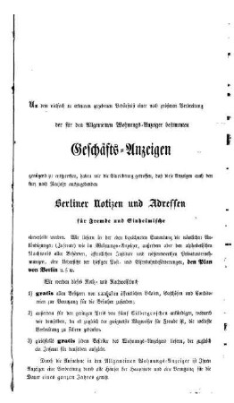 Berliner Notizen und Adressen für Fremde und Einheimische