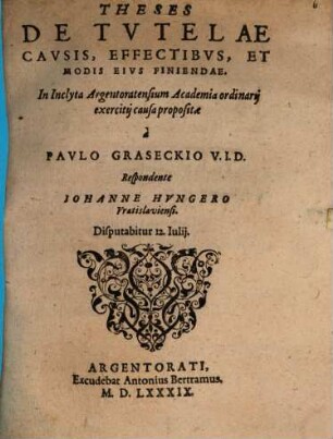 Theses de tutelae causis, effectibus, et modis eius finiendae