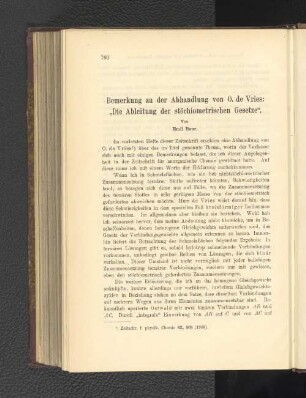 Bemerkung zu der Abhandlung von O. de Vries: "Die Ableitung der stöchiometrischen Gesetze".