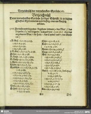 Verzeichnüß Derer vornehmsten Sprüche Heiliger Schrifft, so in diesem Fünfften Theil entweder weitläuffig, oder nur kürtzlich erkläret