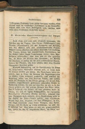 B. Weibliche Geschlechtsorgane der Säugethiere.