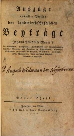 Auszüge aus allen Theilen der landwirthschaftlichen Beyträge, 1