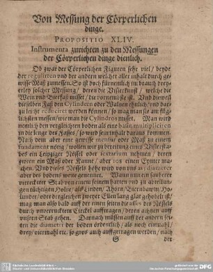 Von Messung der Cörperlichen dinge. Propositio XLIV.