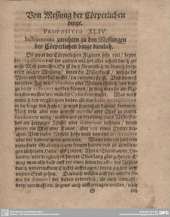 Von Messung der Cörperlichen dinge. Propositio XLIV.