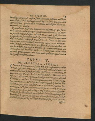 Caput V. De Creatura Visibili.