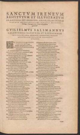 Sanctum Ireneum Restitutum Et Illustratum Francisco Feu-Ardentio .... gratulatur