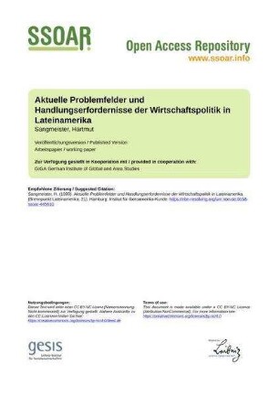 Aktuelle Problemfelder und Handlungserfordernisse der Wirtschaftspolitik in Lateinamerika