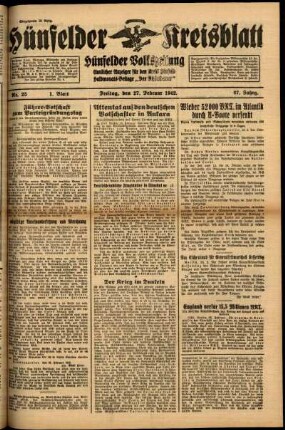Erste Ausgabe vom Freitag, den 27. Februar 1942.