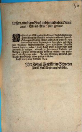 Unsern günstigsten Gruß und freundlichen Dienst zuvor, Edle und Beste, gute Freunde