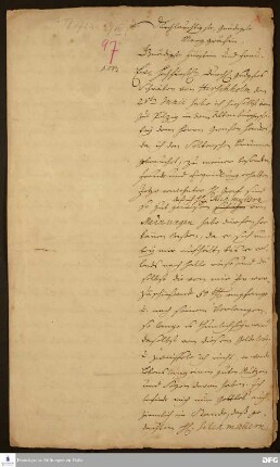 Brief von August Hermann Francke an Sophie Christiane v. Brandenburg-Bayreuth.