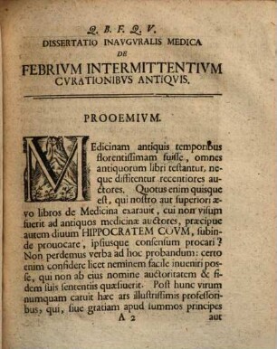 Diss. inaug. med. de febrium intermittentium curationibus antiquis