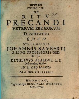 Sēder hat-tefillā, De ritu precandi veterum Ebraeorum dissertatio