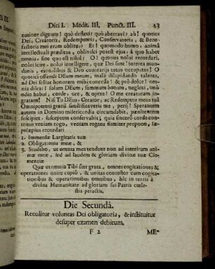 Die Secundâ. Recolitur voluntas Dei obligatoria, & instituitur desuper examen debitum.