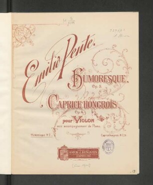 Humoresque : pour violon avec accomp. de piano ; op. 3