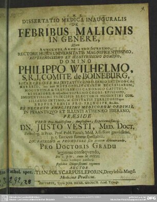 Dissertatio Medica Inauguralis De Febribus Malignis In Genere