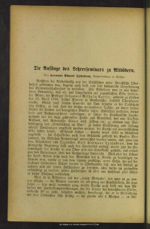Die Anfänge des Lehrerseminars zu Altdöbern