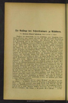 Die Anfänge des Lehrerseminars zu Altdöbern
