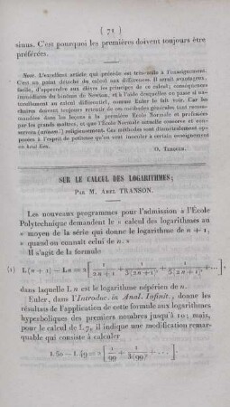 Sur le calcul des logarithmes.