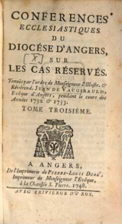 Conférences Ecclésiastiques Du Diocese D'Angers, [10,]3. Sur Les Cas Réservés