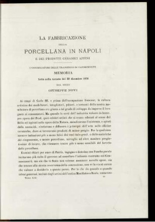 La Fabbricazione Della Porcellana in Napoli e Dei Prodotti Ceramici Affini