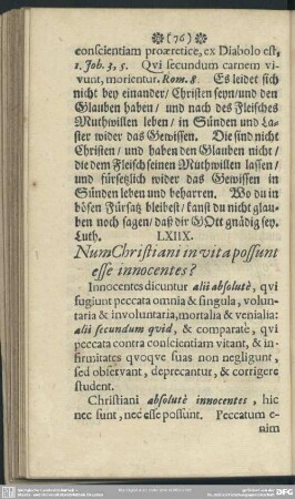LXIIX. Num Christiani in vita possunt esse innocentes?