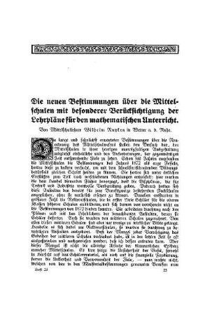 Die neuen Bestimmungen über die Mittelschulen mit besonderer Berücksichtigung der Lehrpläne für den mathematischen Unterricht