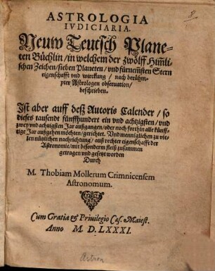 Astrologia iudiciaria : = Neuw Teutsch Planeten Büchlin ...