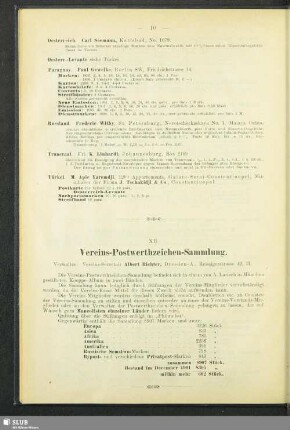 XII. Vereins-Postwerthzeichen-Sammlung