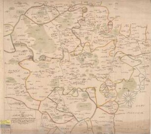 Karte des Amtes Rochlitz, ca. 1:60 000, Handzeichnung, um 1750 : Plan von dem Ambte Rochlitz nebst denen Angraentzenten Aemtern Grimme, Rochsburg, Wechselburg, Penig, Lichtenburg u. Neusorge / [Zeichng.: Adam Fr. Zürner?]. - [Ca. 1:60 000]. - [S.l.], [um 1750]. - 1 Kt. : Handzeichng. ; 68 x 61 cm