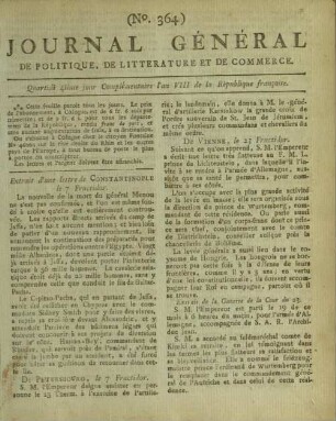 Journal général de politique, de littérature et de commerce. 1793-1802