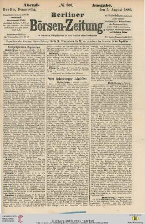 Vom Heidelberger Jubelfest. In: Berliner Börsenzeitung, Nr. 360, Abend-Ausgabe, 05.08.1886, S. [1]-2