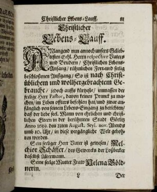 Christlicher Lebens-Lauff