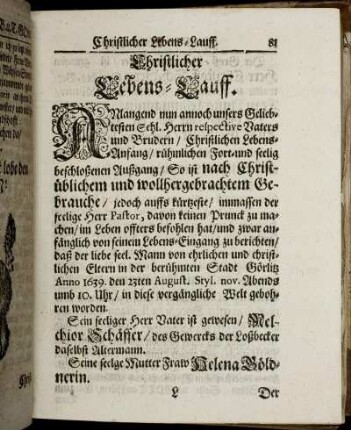 Christlicher Lebens-Lauff