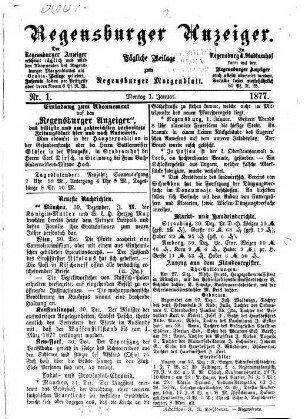 Regensburger Anzeiger : General-Anzeiger und Handelszeitung. 1877, 1 - 6 = Nr. 1 (1. Januar) - Nr. 177 (30. Juni)