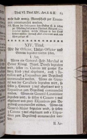 XIV. Titul. Wie die Officier, Unter-Officier und Gemeine begraben werden sollen.