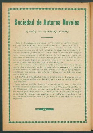 Sociedad de Autores Noveles : A todos los escritores jóvenes