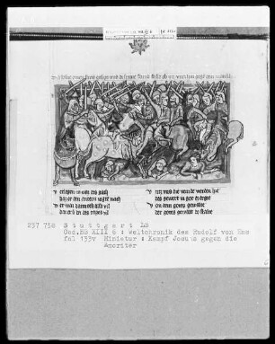 Weltchronik - Bruder Philipp — ---, Folio 1recto-256recto---, Folio 1recto-256rectoJosuas Kampf gegen die Amoriter, Folio 133verso