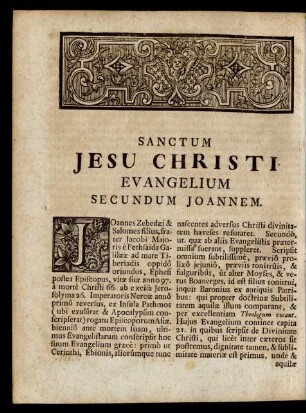 Sacro Sanctum Jesu Christi Evangelium Secundum Joannem