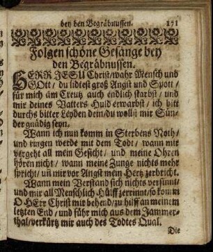 Folgen schöne Gesänge bey den Begräbnussen.