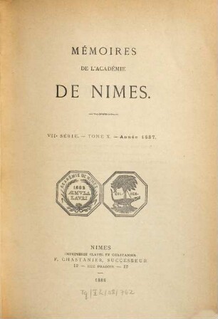 Mémoires de l'Académie de Nîmes. 10. 1887 (1888)