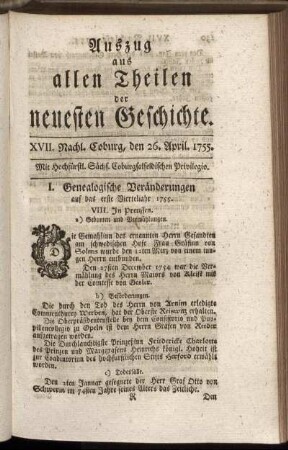 XVII. Nachl. Coburg, den 26. April. 1755.