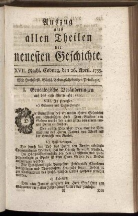 XVII. Nachl. Coburg, den 26. April. 1755.