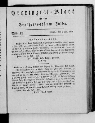 Num. 53., Ausgabe vom 9. Juli 1816
