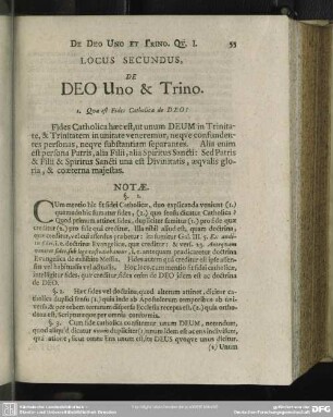 Locus Secundus De Deo Uno & Trino