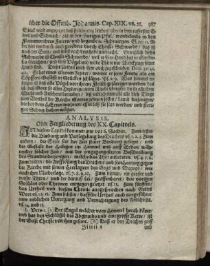 Analysis. Oder Zergliederung des XX. Capittels