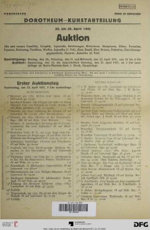 Erster Auktionstag, Donnerstag, den 23. April 1931, 3 Uhr nachmittags (Nr. 1-220)