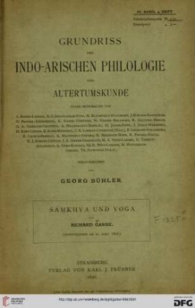 Grundriss der Indo-arischen Philologie und Altertumskunde: Samkhya und Yoga