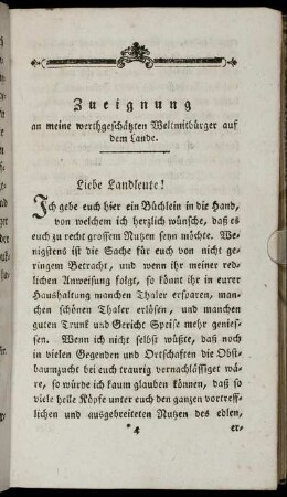 Zueignung an meine werthgeschätzten Weltmitbürger auf dem Lande.