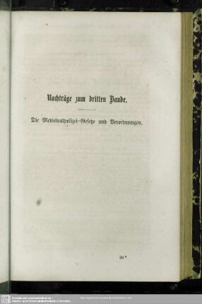 Nachträge zum dritten Bande. Die Medicinal-Gesetze und Verordnungen