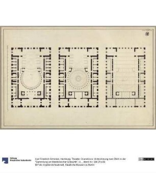 Hamburg. Theater. Grundrisse. Vorzeichnung zum Stich in der "Sammlung architektonischer Entwürfe", Heft 12, Tafel 73, 1828